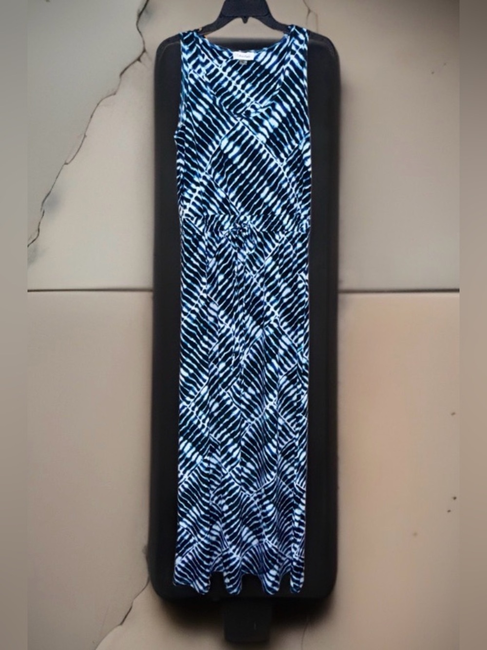 Calvin Klein Blue & White Abstract Pattern Maxi Dress w/Scoop Neckline-4-EC